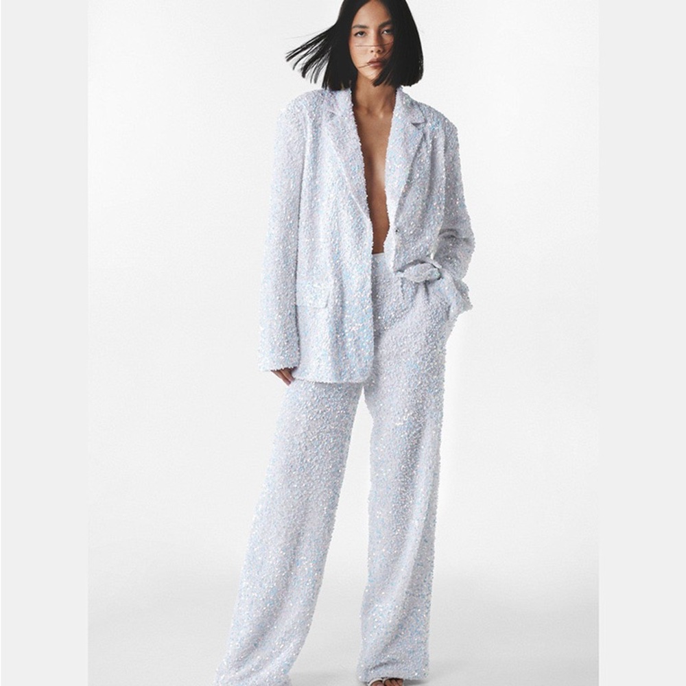 Nasty Gal Silver Sequin Blazer and Pants Set